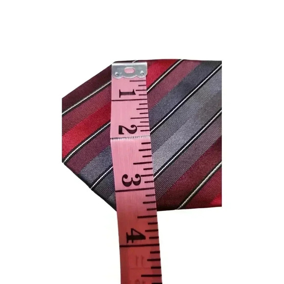 Van Heusen 100% Silk Neck Tie Reds/Grays Striped Woven Necktie - Picture 10 of 10